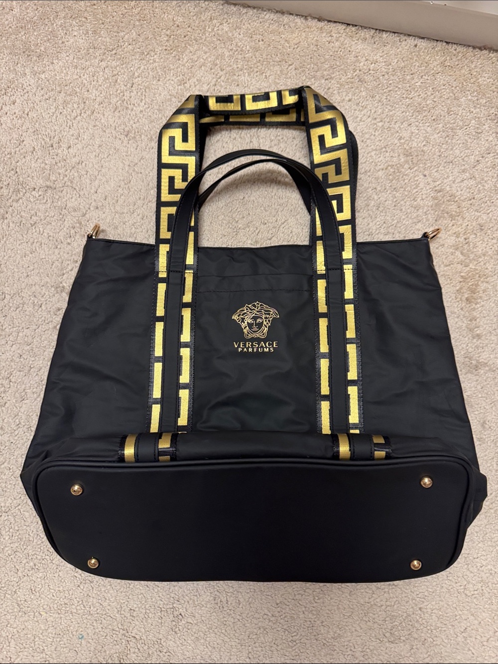 Versace Parfums Black & Gold Logo Bag